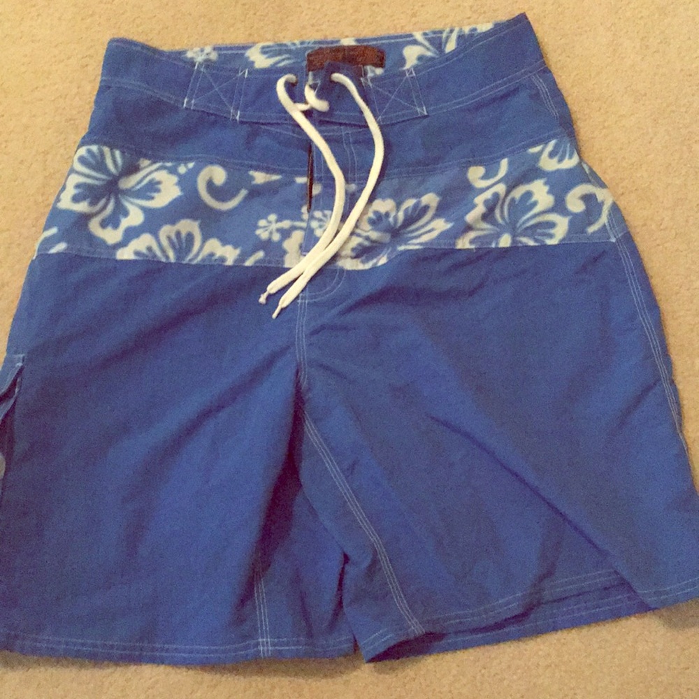 Hawaiian style swim trunks